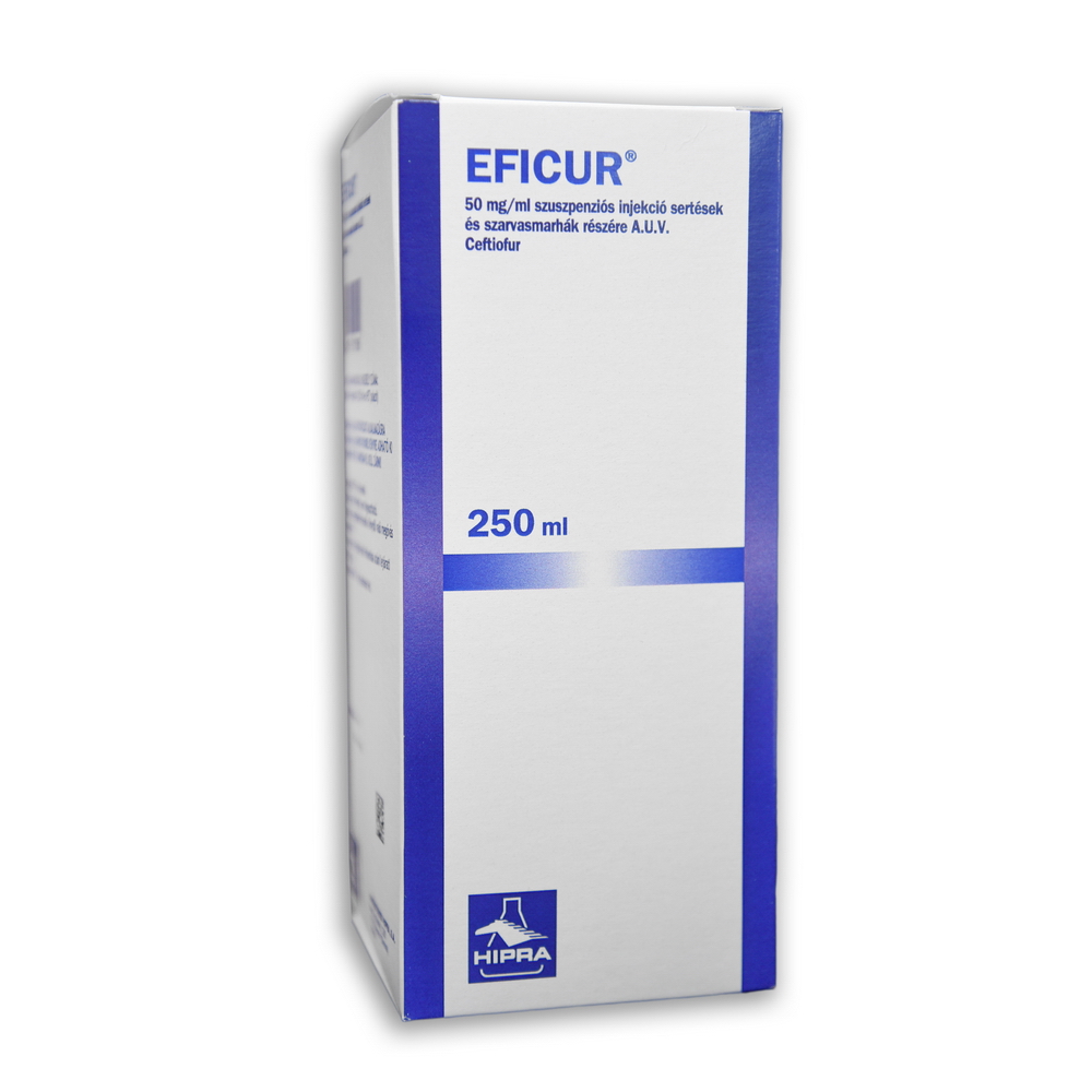 EFICUR 50 mg/ml injekció sertések és szarvasmarhák részére A.U.V. -250 ml