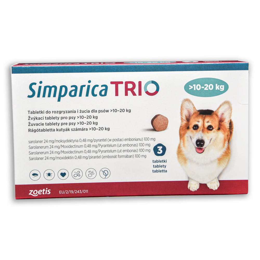 Simparica Trio tabletta 10,1-20 kg 3x