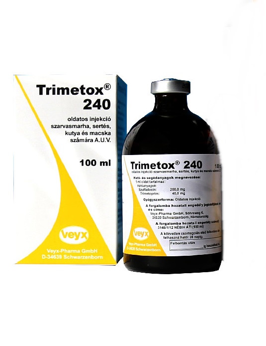TRIMETOX 240 OLDATOS INJEKCIÓ SZARVASMARHA, SERTÉS, KUYTA ÉS MACSKA SZÁMÁRA A.U.V. 100ML